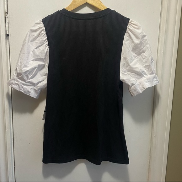 NWT sz lg LAUNDRY BY SHELLI SEGAL black and white puff sleeve tee - Picture 2 of 5